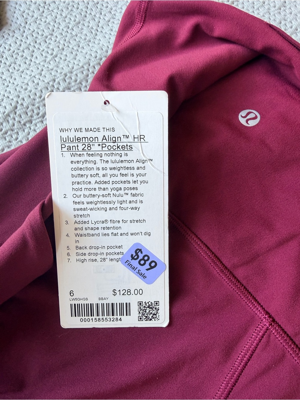 lululemon athletica Kids High-Rise Leggings - Wine - Picture 6 of 6
